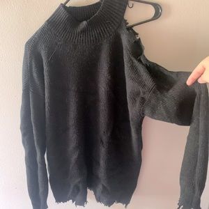 Distressed Cold Shoulder Sweater